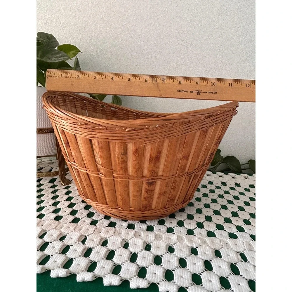 Vintage Chinese Woven Bamboo Boat Basket Natural Honey Brown‎ Decorative Storage